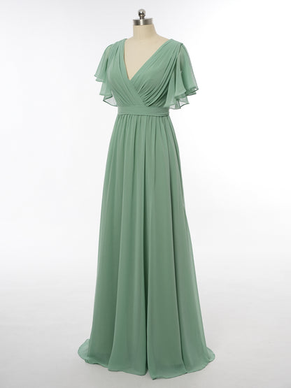 A-Line/Princess V-Neck Short Sleeves Bridesmaid Dresses with Belt
