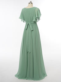 A-Line/Princess V-Neck Short Sleeves Bridesmaid Dresses with Belt