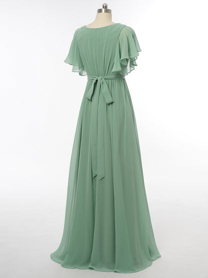 A-Line/Princess V-Neck Short Sleeves Bridesmaid Dresses with Belt
