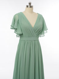 A-Line/Princess V-Neck Short Sleeves Bridesmaid Dresses with Belt