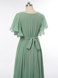 A-Line/Princess V-Neck Short Sleeves Bridesmaid Dresses with Belt