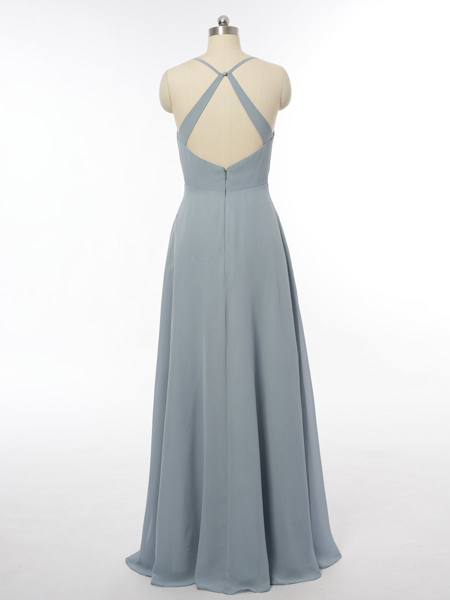A-Line/Princess Halter Sleeveless Bridesmaid Dresses with Split Side