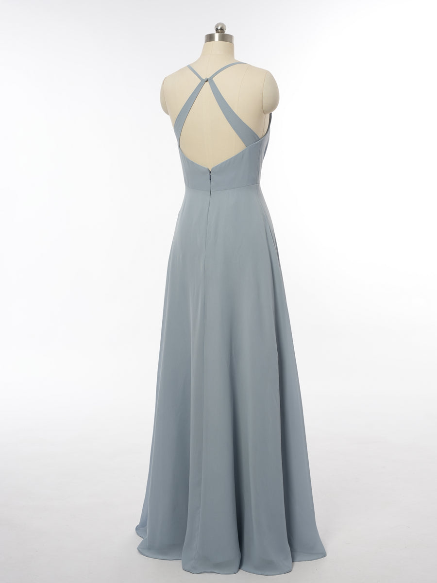 A-Line/Princess Halter Sleeveless Bridesmaid Dresses with Split Side