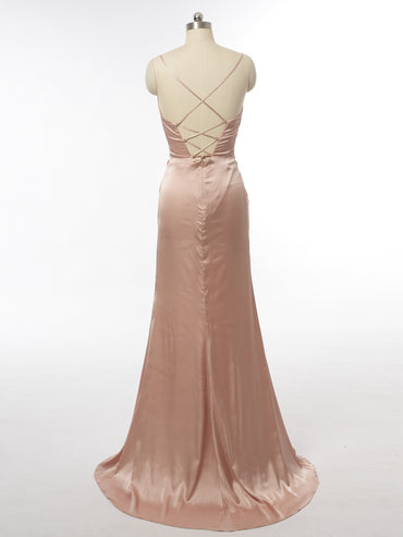 Sheath/Column Spaghetti Straps Sleeveless Evening Dresses with Split Side