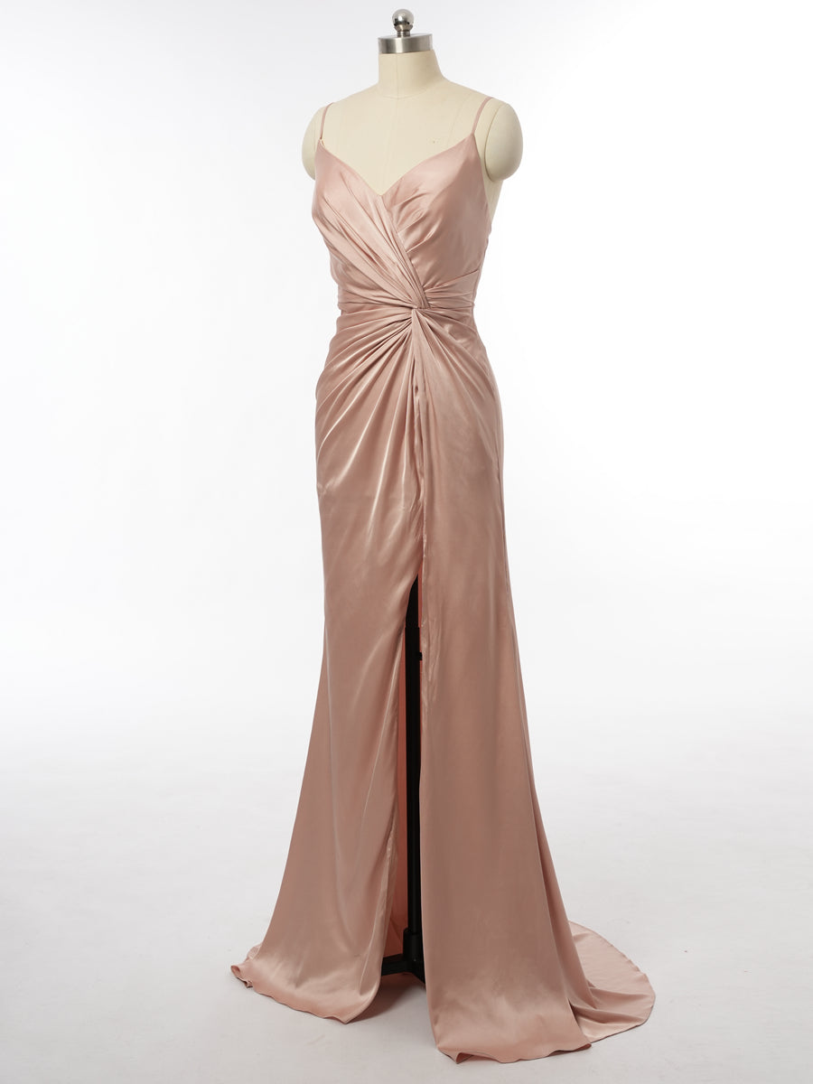 Sheath/Column Spaghetti Straps Sleeveless Evening Dresses with Split Side