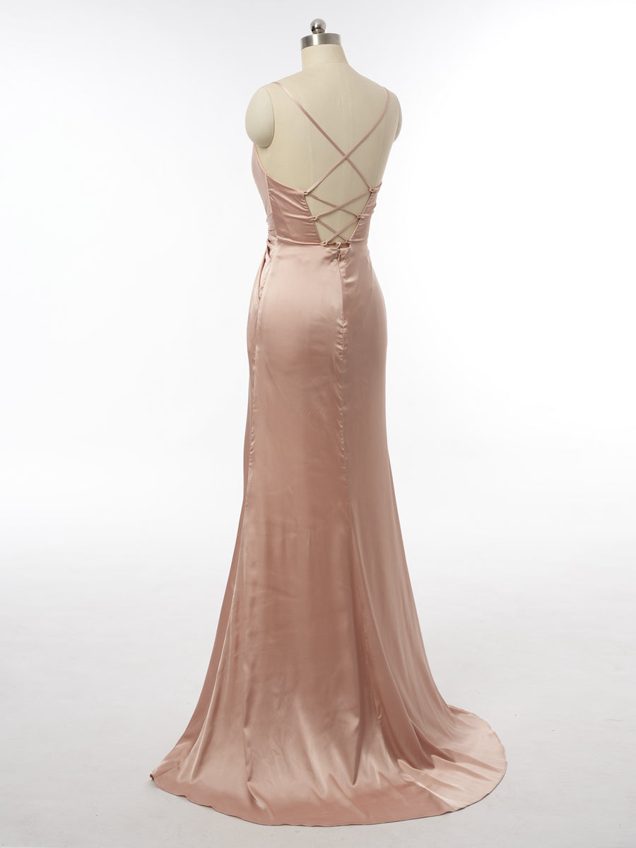 Sheath/Column Spaghetti Straps Sleeveless Evening Dresses with Split Side
