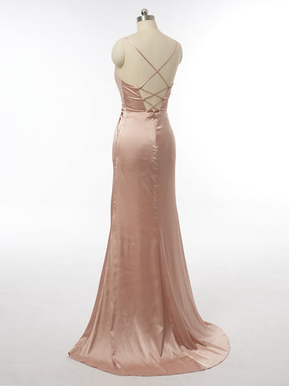 Sheath/Column Spaghetti Straps Sleeveless Evening Dresses with Split Side