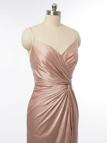 Sheath/Column Spaghetti Straps Sleeveless Evening Dresses with Split Side