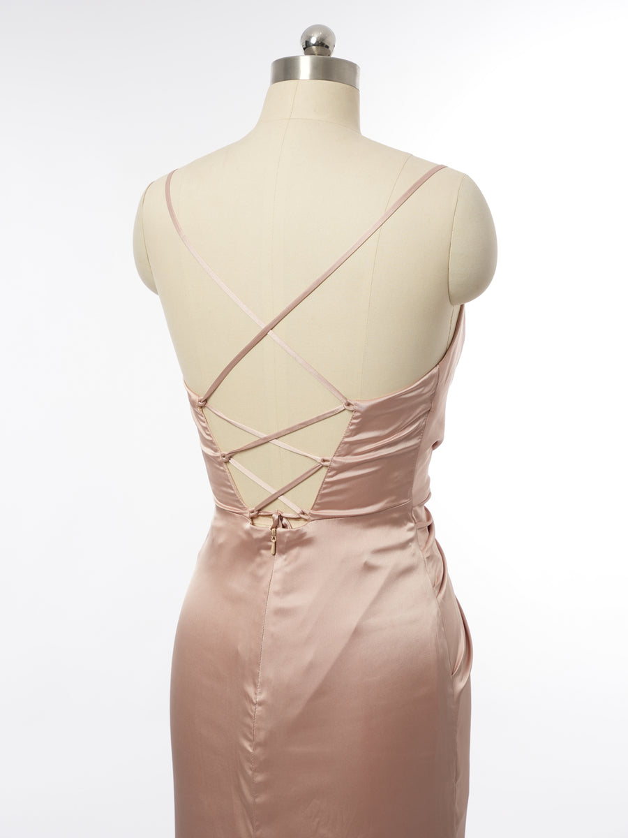 Sheath/Column Spaghetti Straps Sleeveless Evening Dresses with Split Side