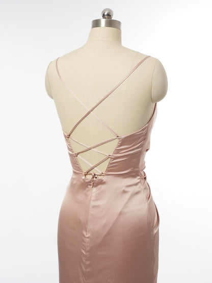 Sheath/Column Spaghetti Straps Sleeveless Evening Dresses with Split Side