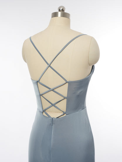 Sheath/Column Spaghetti Straps Sleeveless Evening Dresses with Ruched