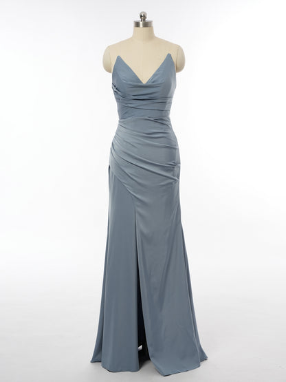 Sheath/Column Strapless Sleeveless Evening Dresses with Split Side