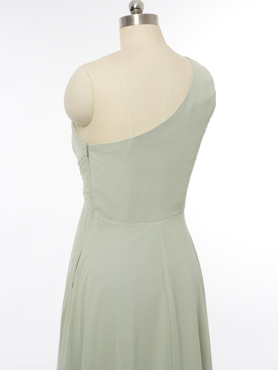 A-Line/Princess One-Shoulder Sleeveless Bridesmaid Dresses with Ruffles