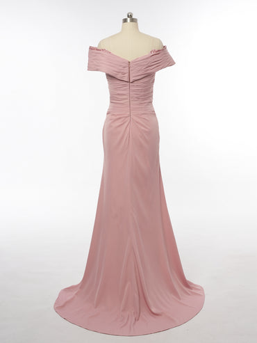 A-Line/Princess Off-the-Shoulder Short Sleeves Mother of the Bride Dresses with Sash