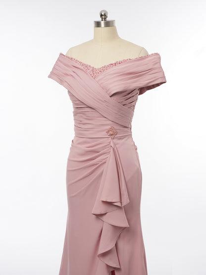 A-Line/Princess Off-the-Shoulder Short Sleeves Mother of the Bride Dresses with Sash