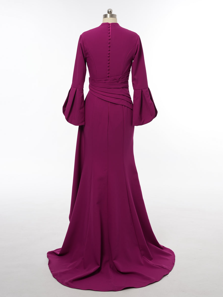 A-Line/Princess Plunging V-Neck Long Sleeves Mother of the Bride Dresses with Ruffles