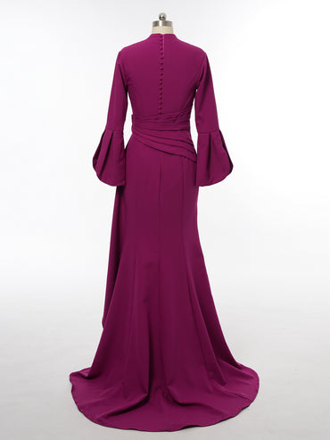 A-Line/Princess Plunging V-Neck Long Sleeves Mother of the Bride Dresses with Ruffles