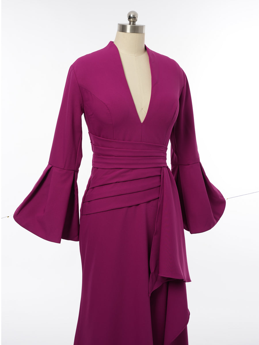 A-Line/Princess Plunging V-Neck Long Sleeves Mother of the Bride Dresses with Ruffles