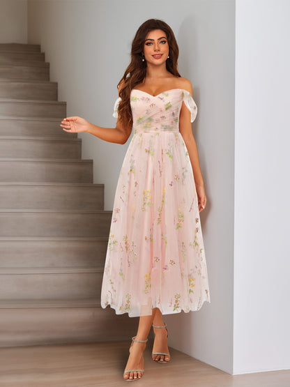 A-Line/Princess Spaghetti Straps Short Sleeves Evening Dresses with Applique