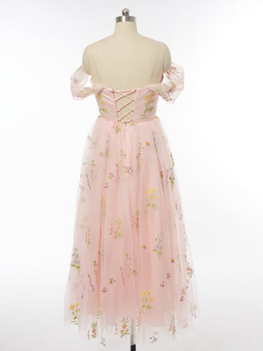 A-Line/Princess Spaghetti Straps Short Sleeves Evening Dresses with Applique