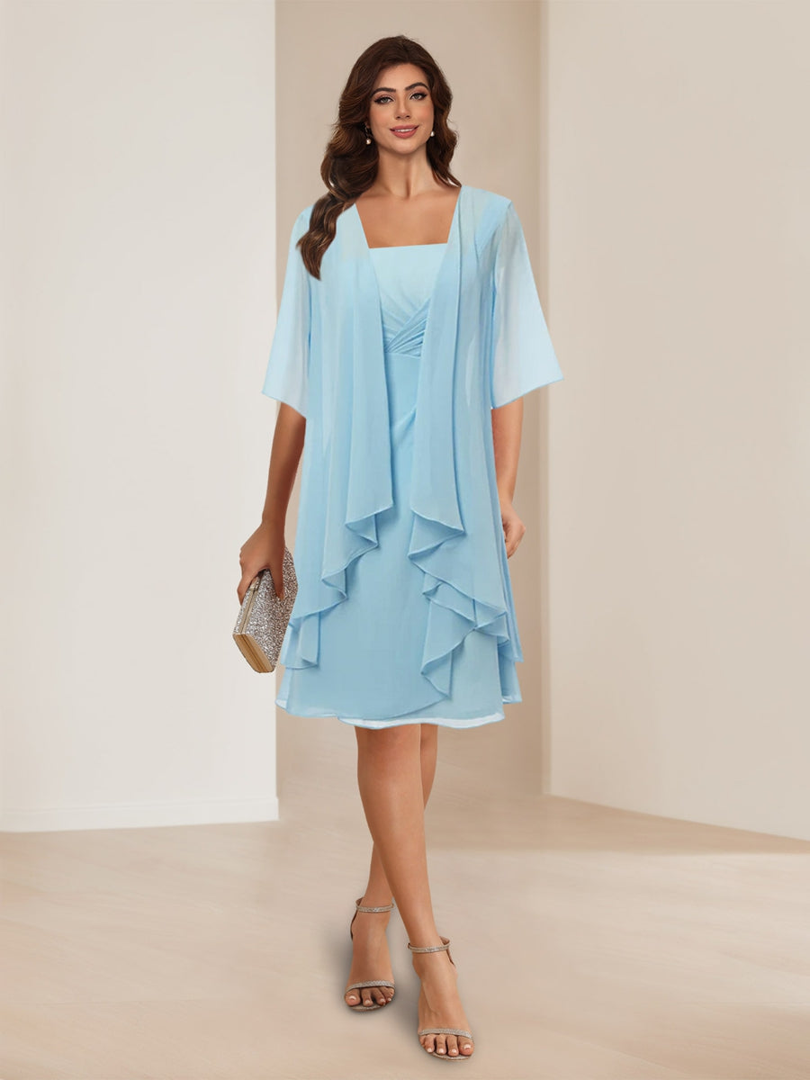 A-Line/Princess Scoop Half Sleeves 2 Pieces Mother of the Bride Dresses with Ruffles
