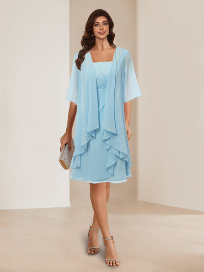 A-Line/Princess Scoop Half Sleeves 2 Pieces Mother of the Bride Dresses with Ruffles