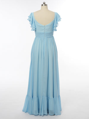 A-Line/Princess V-Neck Short Sleeves Bridesmaid Dresses with Ruffles