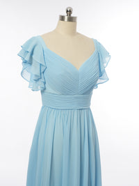 A-Line/Princess V-Neck Short Sleeves Bridesmaid Dresses with Ruffles