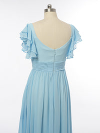 A-Line/Princess V-Neck Short Sleeves Bridesmaid Dresses with Ruffles