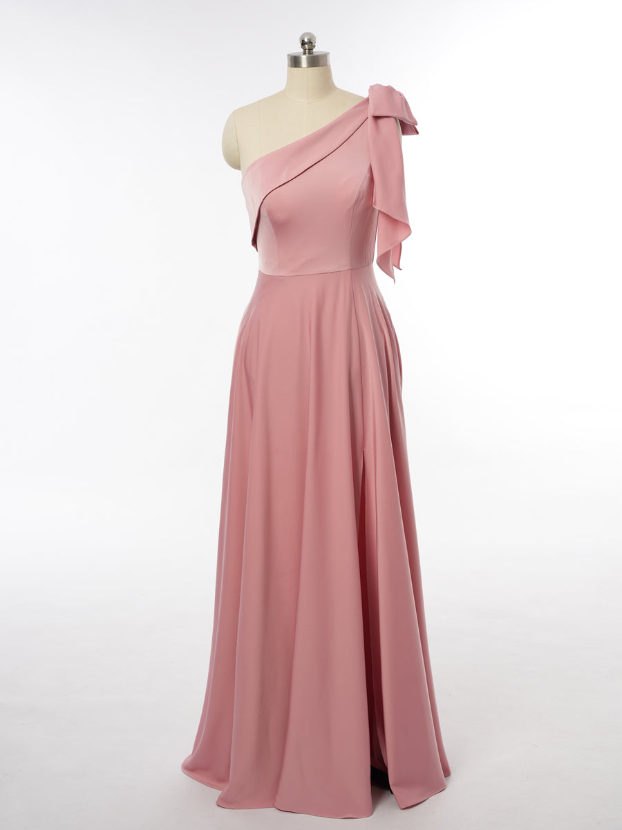 A-Line/Princess One-Shoulder Sleeveless Bridesmaid Dresses with Bow Knot
