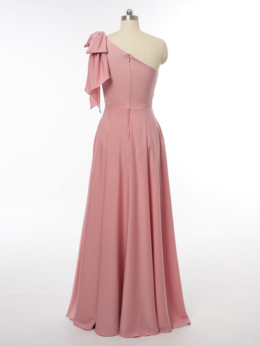A-Line/Princess One-Shoulder Sleeveless Bridesmaid Dresses with Bow Knot