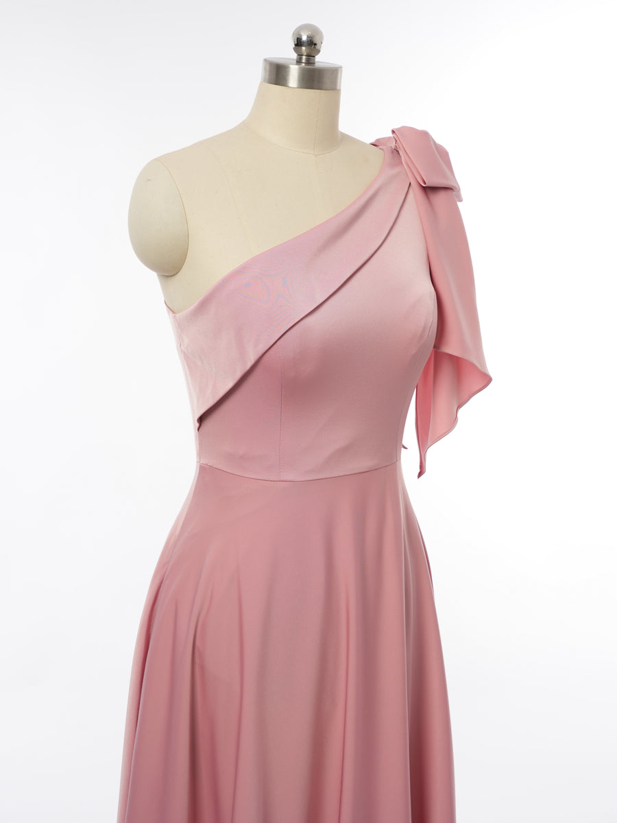 A-Line/Princess One-Shoulder Sleeveless Bridesmaid Dresses with Bow Knot
