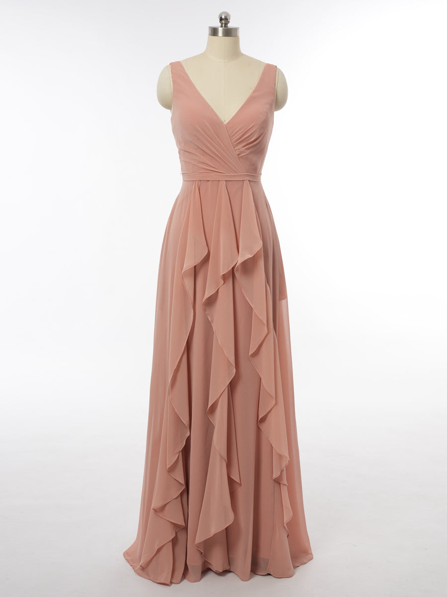 A-Line/Princess V-Neck Sleeveless Bridesmaid Dresses with Ruffles