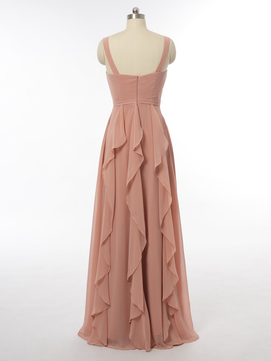 A-Line/Princess V-Neck Sleeveless Bridesmaid Dresses with Ruffles