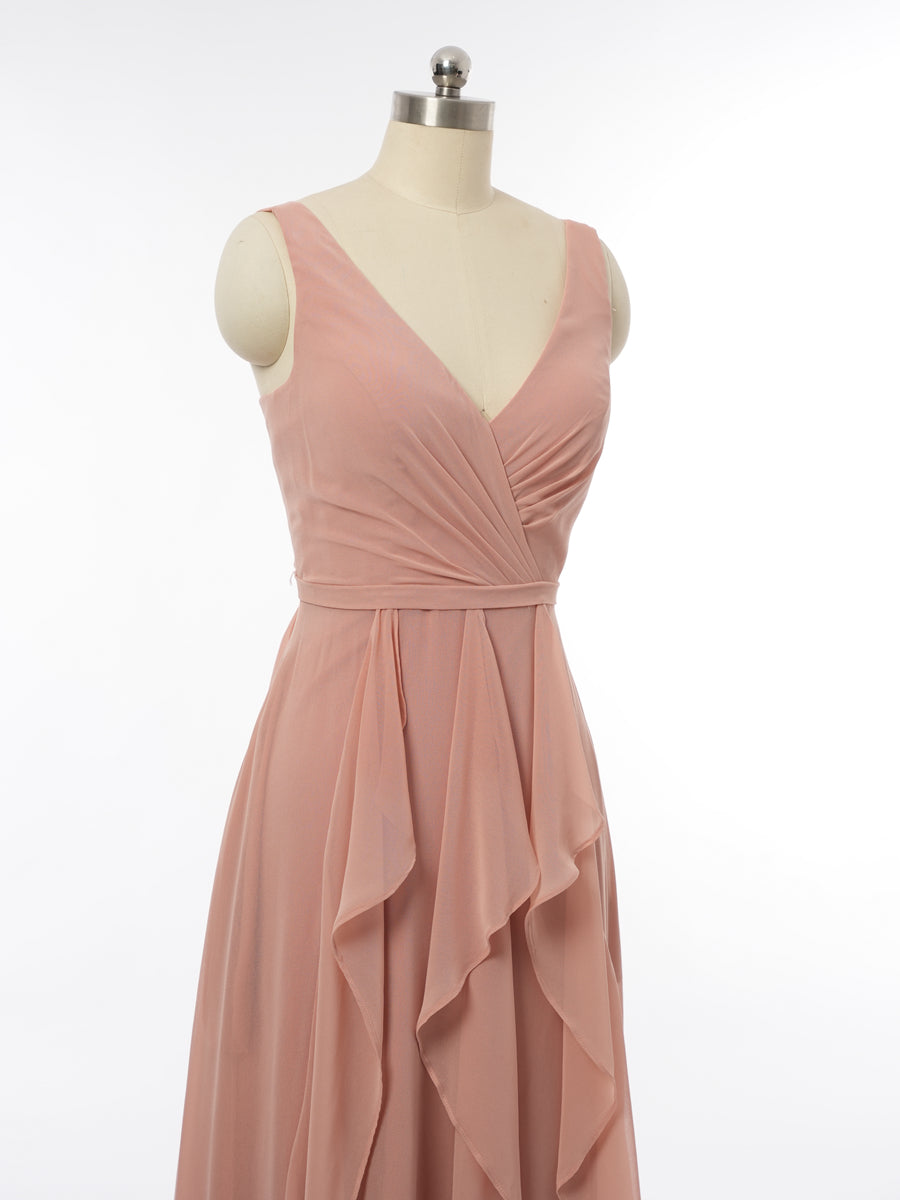 A-Line/Princess V-Neck Sleeveless Bridesmaid Dresses with Ruffles