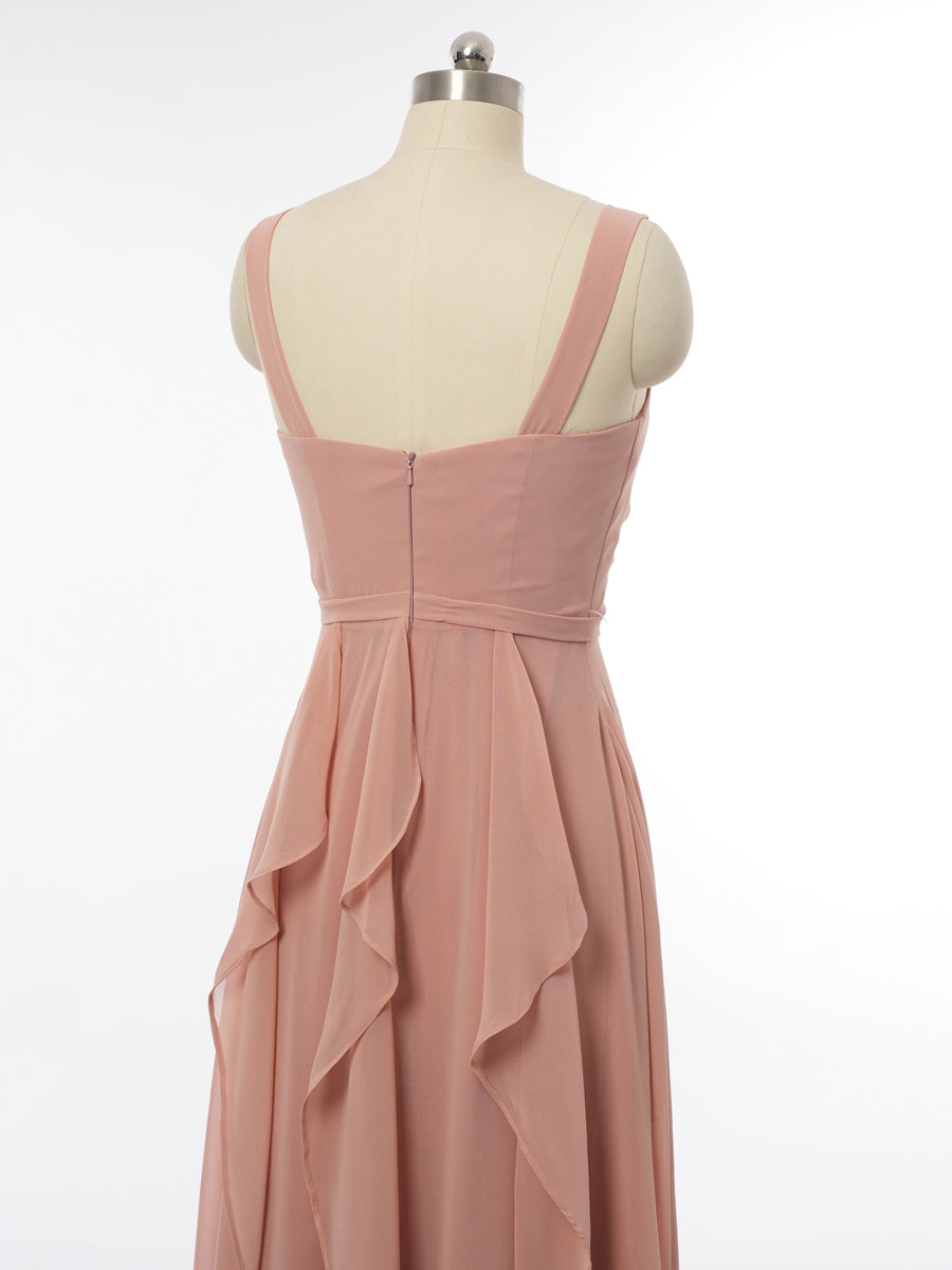 A-Line/Princess V-Neck Sleeveless Bridesmaid Dresses with Ruffles