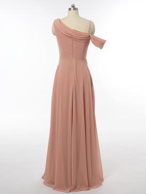 A-Line/Princess Asymmetrical Short Sleeves Bridesmaid Dresses with Ruched