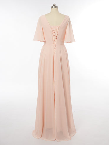 A-Line/Princess Scoop Short Sleeves Bridesmaid Dresses with Ruched