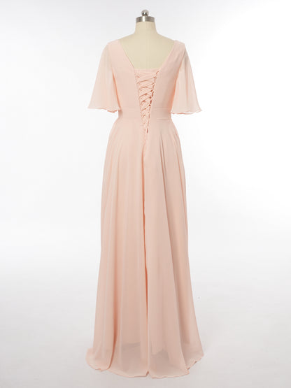 A-Line/Princess Scoop Short Sleeves Bridesmaid Dresses with Ruched