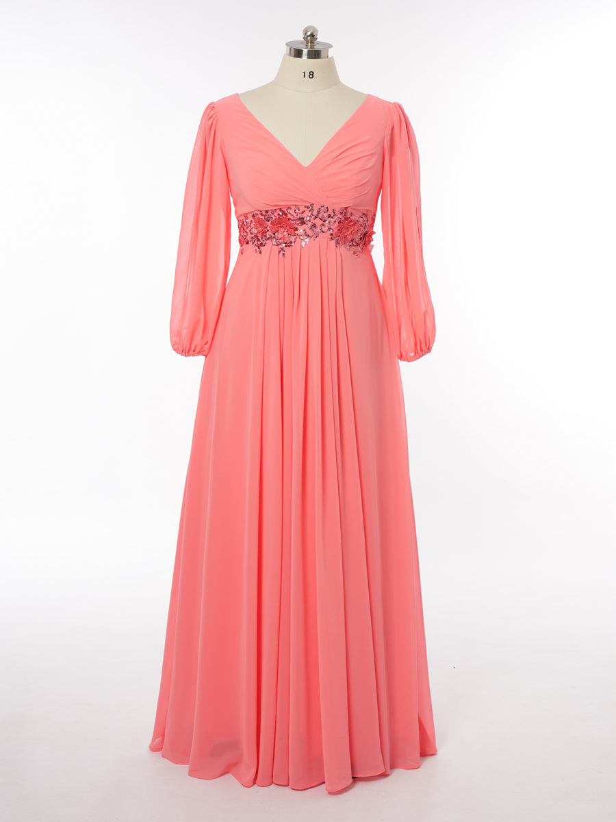 A-Line/Princess V-Neck Long Sleeves Bridesmaid Dresses with Sequins