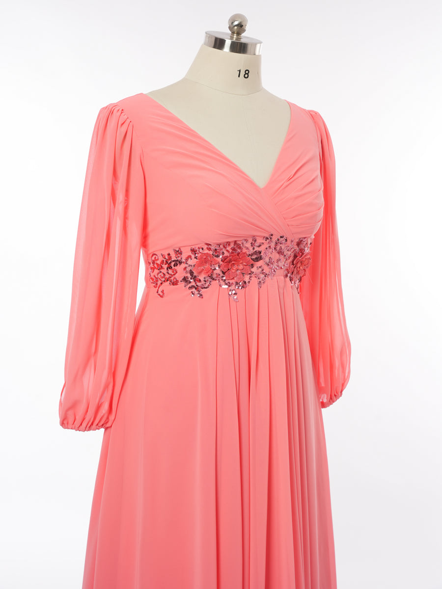 A-Line/Princess V-Neck Long Sleeves Bridesmaid Dresses with Sequins