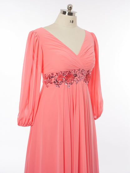A-Line/Princess V-Neck Long Sleeves Bridesmaid Dresses with Sequins