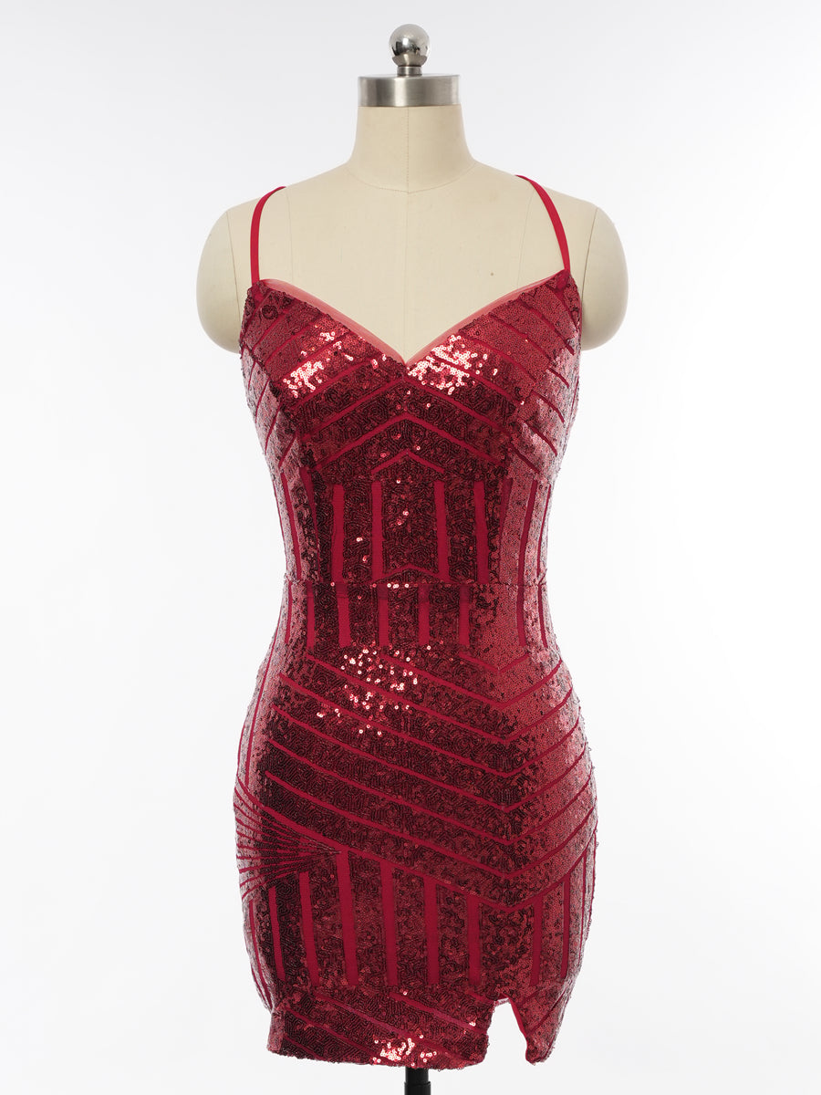 Sheath/Column V-Neck Sleeveless Cocktail Dresses with Sequins