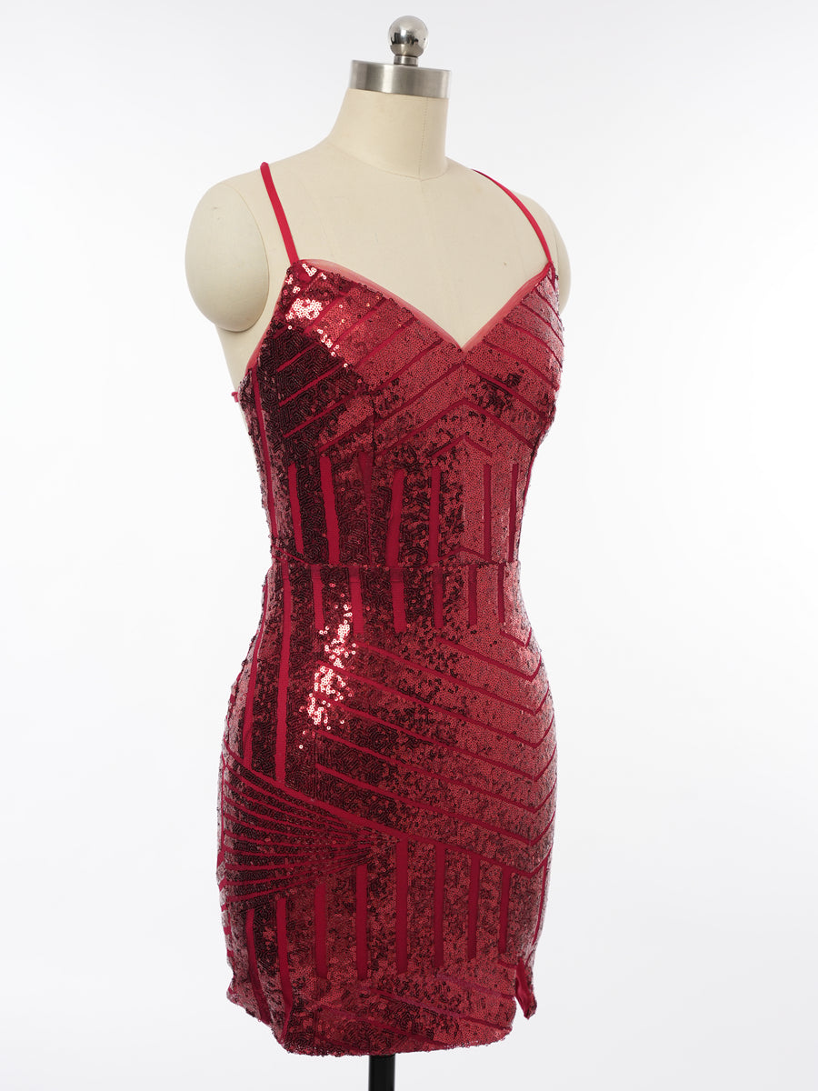 Sheath/Column V-Neck Sleeveless Cocktail Dresses with Sequins