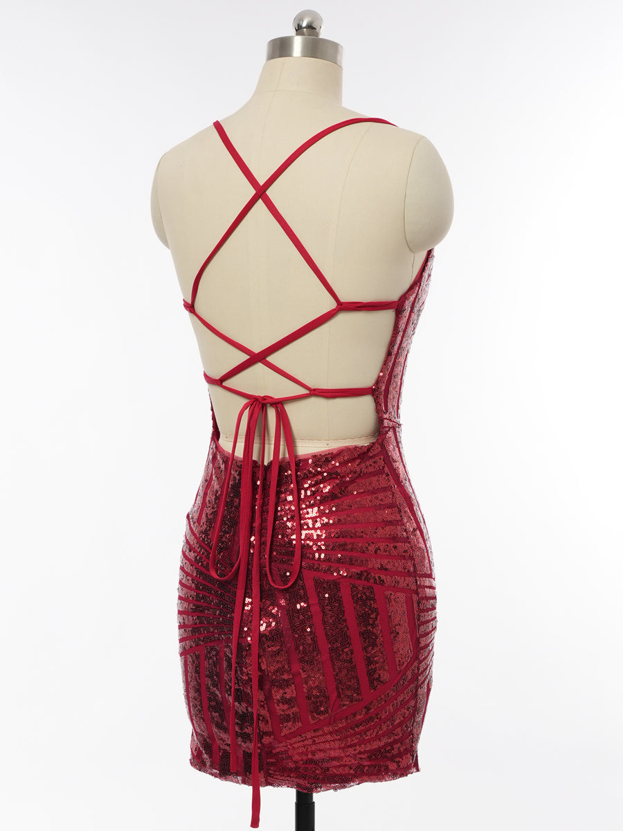 Sheath/Column V-Neck Sleeveless Cocktail Dresses with Sequins
