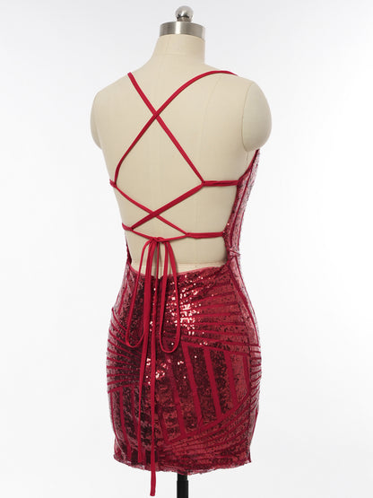 Sheath/Column V-Neck Sleeveless Cocktail Dresses with Sequins