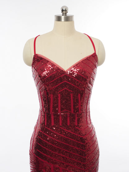 Sheath/Column V-Neck Sleeveless Cocktail Dresses with Sequins