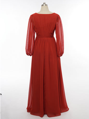 A-Line/Princess V-Neck Long Sleeves Bridesmaid Dresses with Belt