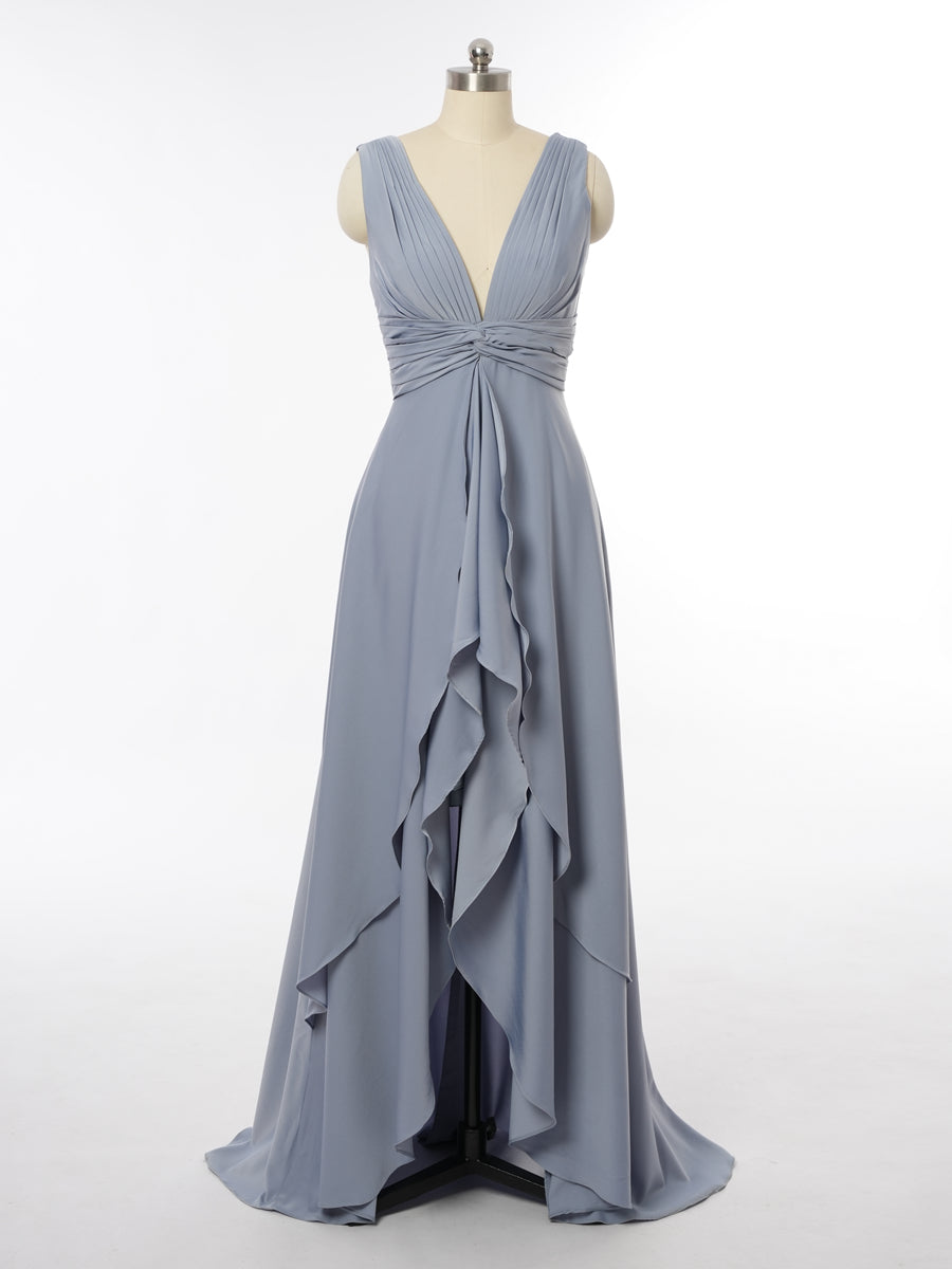 A-Line/Princess Plunging V-Neck Sleeveless Bridesmaid Dresses with Split Side