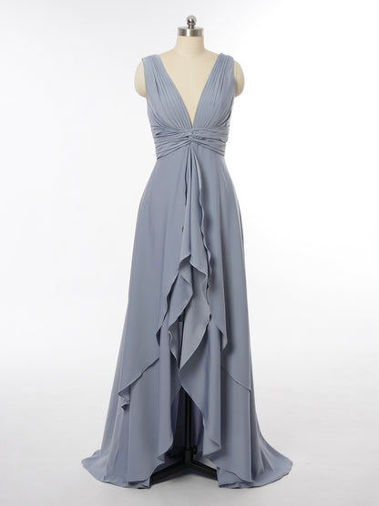 A-Line/Princess Plunging V-Neck Sleeveless Bridesmaid Dresses with Split Side